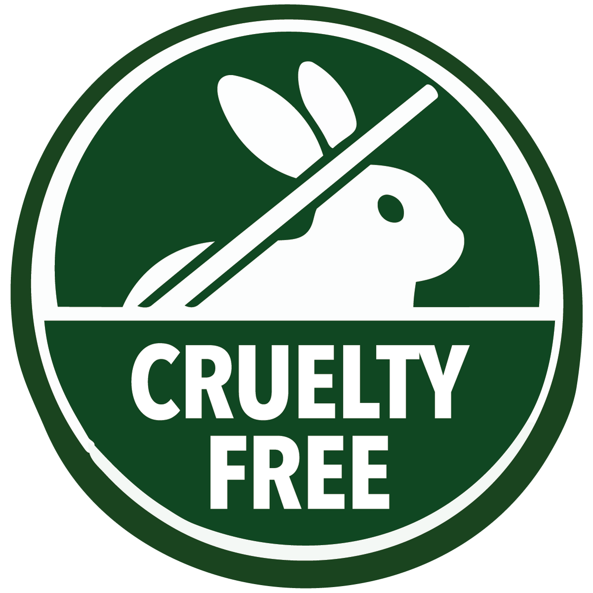 Cruelty Free logo with a rabbit icon and 'CRUELTY FREE' text on a green background