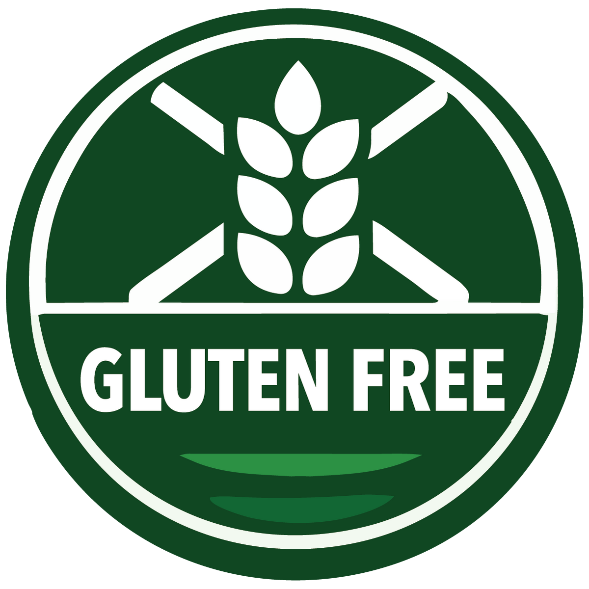 Green and white gluten-free logo with wheat symbol