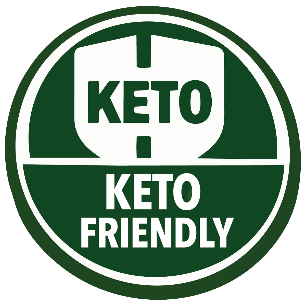 Keto-friendly label with green and white colors on a white background